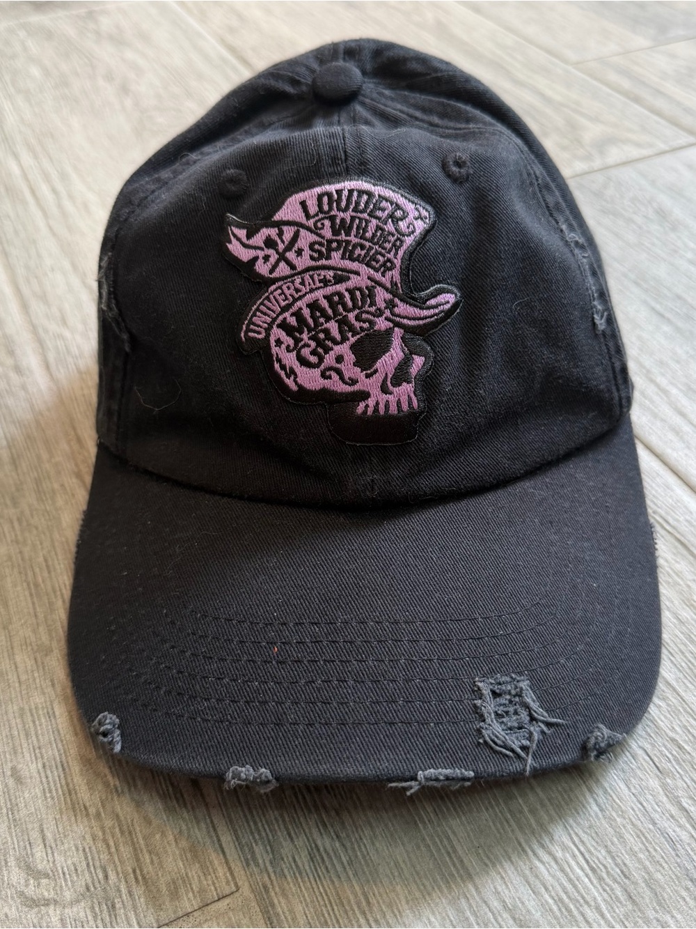 Universal Studios Mardi Gras Black Pink Distressed Hat Adjustable Grunge